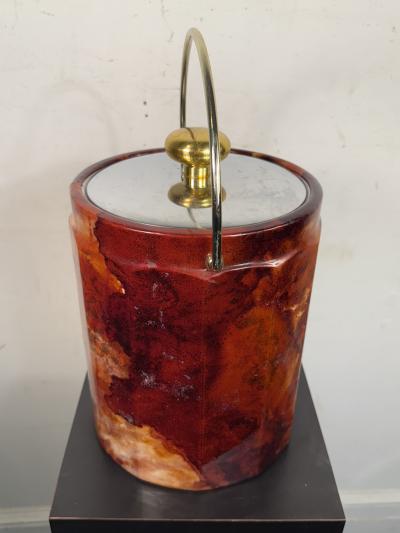 Aldo Tura MID CENTURY FAUX GOATSKIN ICE BUCKET IN THE MANNER OF ALDO TURA