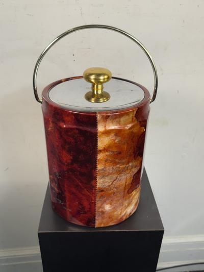 Aldo Tura MID CENTURY FAUX GOATSKIN ICE BUCKET IN THE MANNER OF ALDO TURA