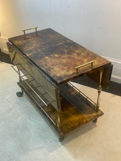 Aldo Tura MID CENTURY GOATSKIN BAR CART AND ICE BUCKET BY ALDO TURA