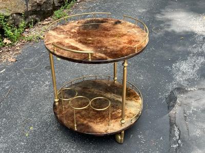 Aldo Tura MID CENTURY GOATSKIN ROUND BAR CART BY ALDO TURA