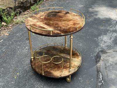 Aldo Tura MID CENTURY GOATSKIN ROUND BAR CART BY ALDO TURA