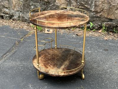 Aldo Tura MID CENTURY GOATSKIN ROUND BAR CART BY ALDO TURA
