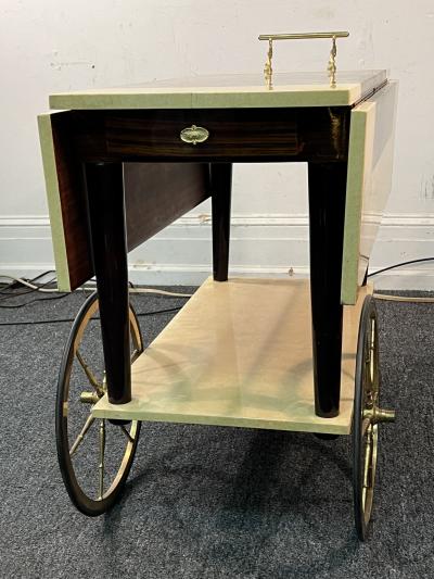 Aldo Tura MID CENTURY TWO TONE LACQUERED GOATSKIN AND GILT BRASS BAR CART BY ALDO TURA