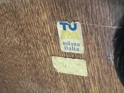 Aldo Tura MID CENTURY TWO TONE LACQUERED GOATSKIN AND GILT BRASS BAR CART BY ALDO TURA