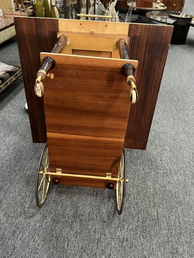 Aldo Tura MID CENTURY TWO TONE LACQUERED GOATSKIN AND GILT BRASS BAR CART BY ALDO TURA