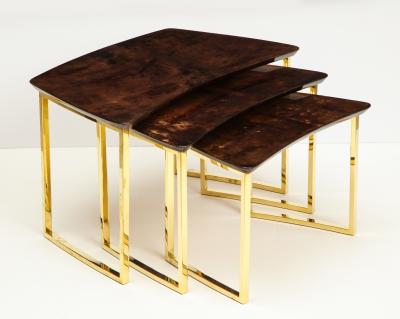Aldo Tura SET OF THREE NESTING TABLES WITH ALDO TURA LACQUERED PARCHMENT TOPS