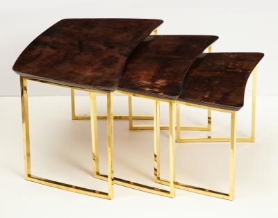 Aldo Tura SET OF THREE NESTING TABLES WITH ALDO TURA LACQUERED PARCHMENT TOPS