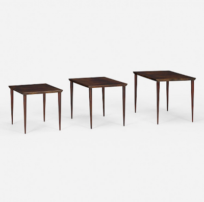 Aldo Tura Set of 3 Lacquered Goatskin Nesting Tables by Aldo Tura