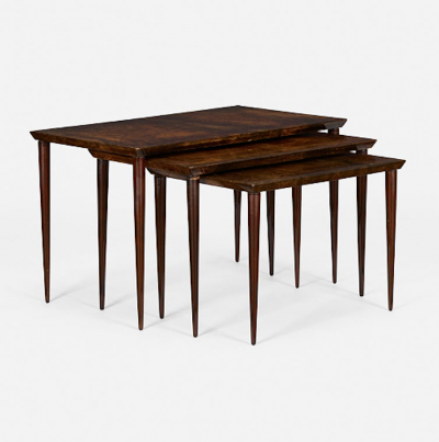 Aldo Tura Set of 3 Lacquered Goatskin Nesting Tables by Aldo Tura