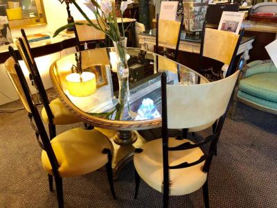 Aldo Tura Set of Six Italian Aldo Tura Side Dining Chairs in Goatskin and Parchment