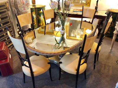 Aldo Tura Set of Six Italian Aldo Tura Side Dining Chairs in Goatskin and Parchment