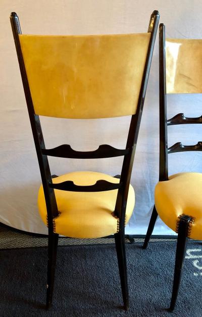 Aldo Tura Set of Six Italian Aldo Tura Side Dining Chairs in Goatskin and Parchment