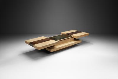 Aldo Tura Two Tiered Sliding Coffee Table with Hidden Bar by Aldo Tura Italy 1970s