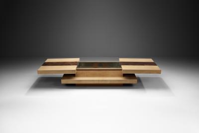 Aldo Tura Two Tiered Sliding Coffee Table with Hidden Bar by Aldo Tura Italy 1970s