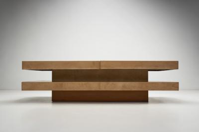 Aldo Tura Two Tiered Sliding Coffee Table with Hidden Bar by Aldo Tura Italy 1970s