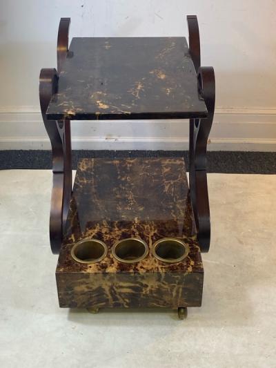 Aldo Tura UNUSUAL TORTOISE GOATSKIN AND MAHOGANY BAR CART