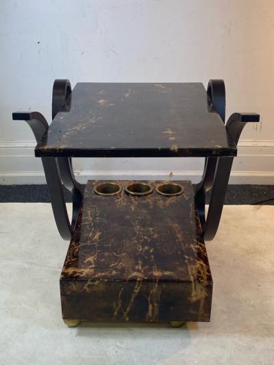 Aldo Tura UNUSUAL TORTOISE GOATSKIN AND MAHOGANY BAR CART