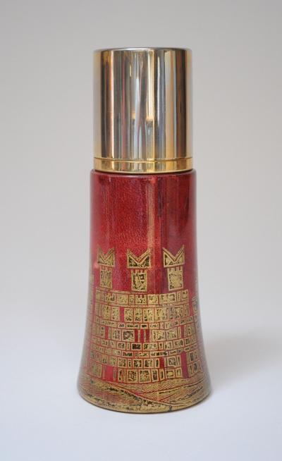 Aldo Tura Vintage Italian Dyed Red Goatskin and Brass Cocktail Shaker by Aldo Tura