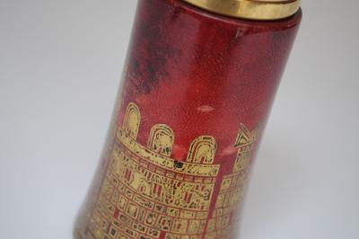 Aldo Tura Vintage Italian Dyed Red Goatskin and Brass Cocktail Shaker by Aldo Tura