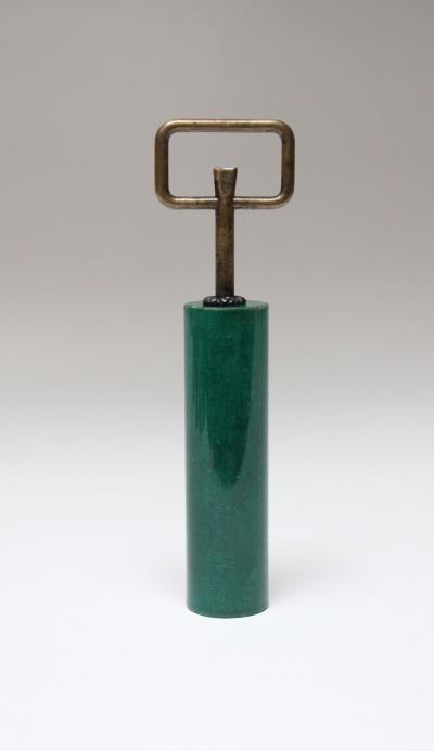 Aldo Tura Vintage Italian Malachite Green Goatskin and Brass Bottle Opener by Aldo Tura