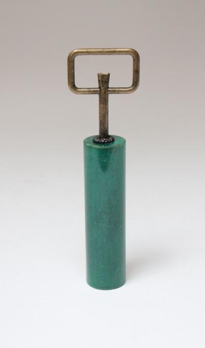 Aldo Tura Vintage Italian Malachite Green Goatskin and Brass Bottle Opener by Aldo Tura