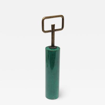 Aldo Tura Vintage Italian Malachite Green Goatskin and Brass Bottle Opener by Aldo Tura