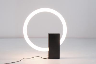 Aldo van den Nieuwelaar Minimalist Circular Tube Table Lamp with Black Steel Base Netherlands 1970s