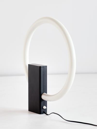 Aldo van den Nieuwelaar Minimalist Circular Tube Table Lamp with Black Steel Base Netherlands 1970s