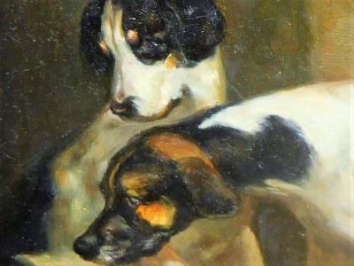 Alert Hounds Oil Painting on PIne Panel School of British Sporting Art