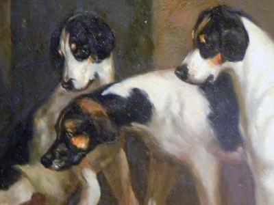 Alert Hounds Oil Painting on PIne Panel School of British Sporting Art