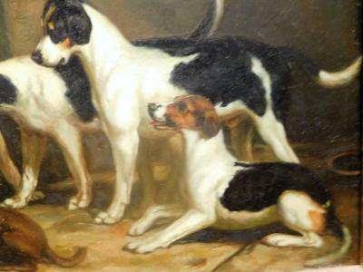 Alert Hounds Oil Painting on PIne Panel School of British Sporting Art