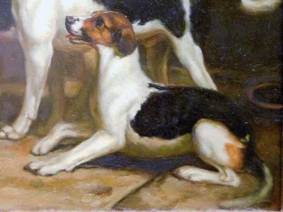 Alert Hounds Oil Painting on PIne Panel School of British Sporting Art