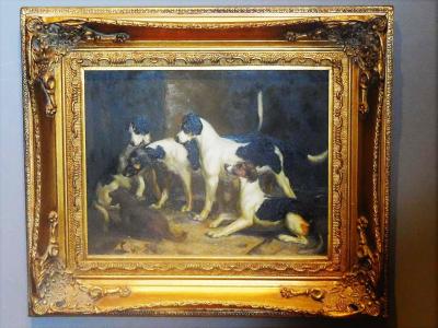 Alert Hounds Oil Painting on PIne Panel School of British Sporting Art