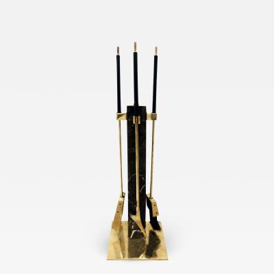 Alessandro Albrizzi Albrizzi Chic Fireplace Tool Set with Figured Black Marble and Brass 1970s