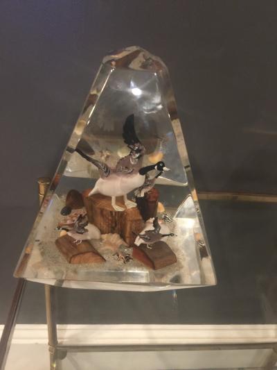 Alessandro Albrizzi High End Pair of Lucite Diorama Obelisks