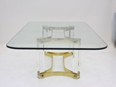 Alessandro Albrizzi Mid Century Lucite Brass Coffee Table by A Albrizzi Gilt Brass IT ca 1970