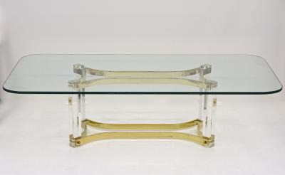 Alessandro Albrizzi Mid Century Lucite Brass Coffee Table by A Albrizzi Gilt Brass IT ca 1970