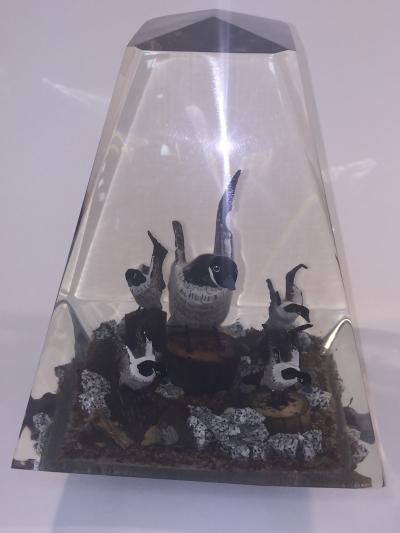 Alessandro Albrizzi Modern Trio of High End Solid Lucite Obelisks With Diorama of Wildlife Scenes