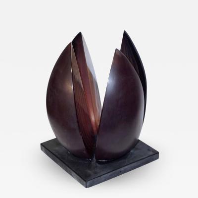 Alessandro Barbaro A Barbaro Abstract Flower Sculpture in a Dark Plum Murano Glass on Slate Base