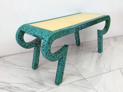 Alessandro Gabrielli Gambalogna Hand Painted Faux Malachite Console Desk Alessandro Baker 1980s