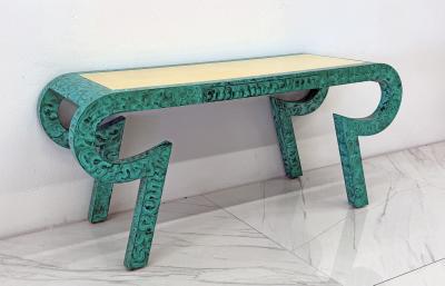 Alessandro Gabrielli Gambalogna Hand Painted Faux Malachite Console Desk Alessandro Baker 1980s