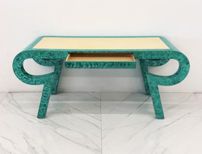 Alessandro Gabrielli Gambalogna Hand Painted Faux Malachite Console Desk Alessandro Baker 1980s