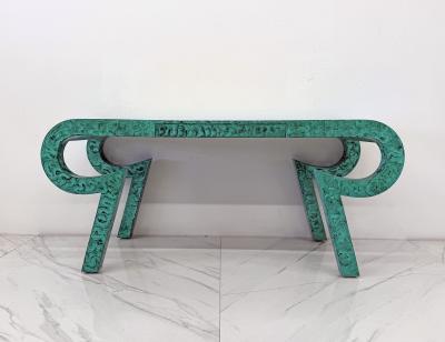 Alessandro Gabrielli Gambalogna Hand Painted Faux Malachite Console Desk Alessandro Baker 1980s