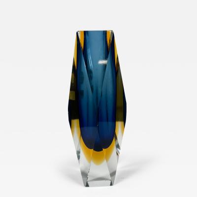 Alessandro Mandruzzato 1978 Blue Faceted Art Glass Vase Murano Sommerso Alessandro Mandruzzato Italy
