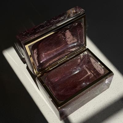 Alessandro Mandruzzato Hand Blown Murano Bubbled Glass Box in Light Amethyst with 24Karat Gold Trim
