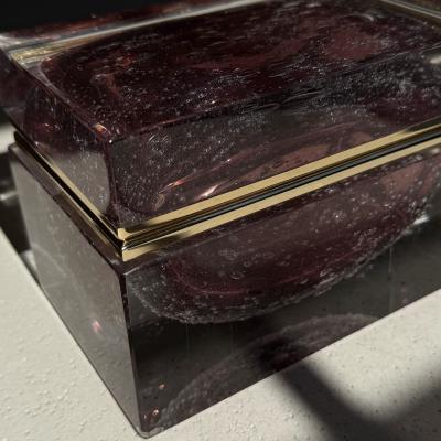 Alessandro Mandruzzato Hand Blown Murano Bubbled Glass Box in Light Amethyst with 24Karat Gold Trim