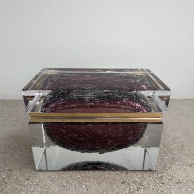 Alessandro Mandruzzato Hand Blown Murano Bubbled Glass Box in Light Amethyst with 24Karat Gold Trim
