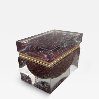 Alessandro Mandruzzato Hand Blown Murano Bubbled Glass Box in Light Amethyst with 24Karat Gold Trim