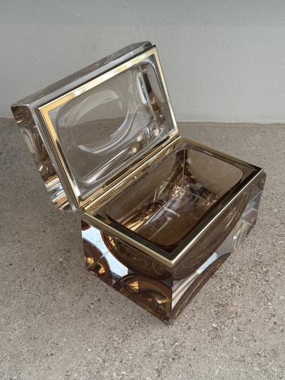 Alessandro Mandruzzato Hand Blown Murano Glass Box in Honey with 24Karat Gold Trim