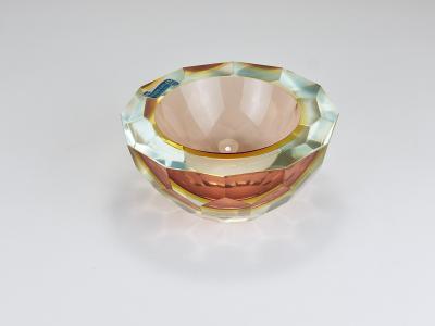 Alessandro Mandruzzato Mandruzzato Sommerso Faceted Caviar Murano Glass Diamond Bowl Italy 1960s